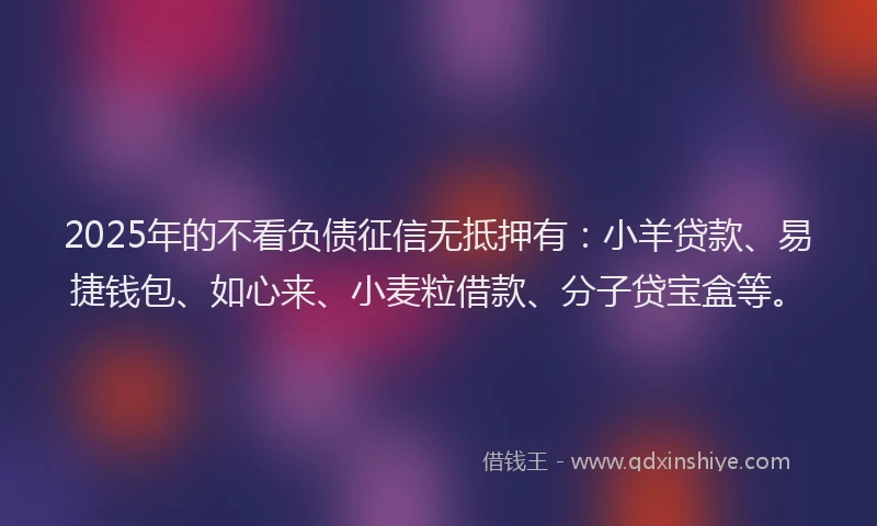 2025年的不看负债征信无抵押有：小羊贷款、易捷钱包、如心来、小麦粒借款、分子贷宝盒等。