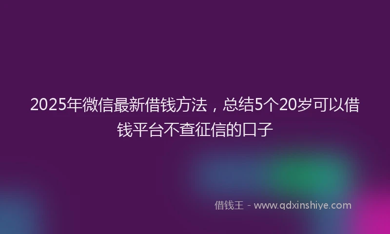 2025年微信最新借钱方法，总结5个20岁可以借钱平台不查征信的口子