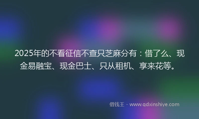 2025年的不看征信不查只芝麻分有：借了么、现金易融宝、现金巴士、只从租机、享来花等。