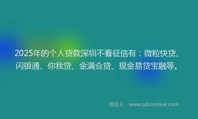 2025年的个人贷款深圳不看征信有：微粒快贷、闪银通、你我贷、金满仓贷、现金易贷宝融等。