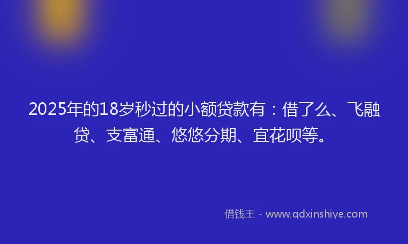 2025年的18岁秒过的小额贷款有：借了么、飞融贷、支富通、悠悠分期、宜花呗等。