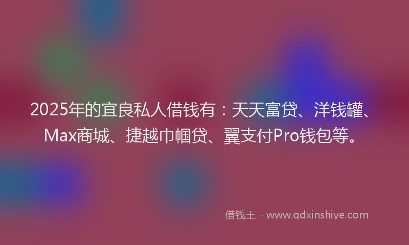 2025年的宜良私人借钱有：天天富贷、洋钱罐、Max商城、捷越巾帼贷、翼支付Pro钱包等。
