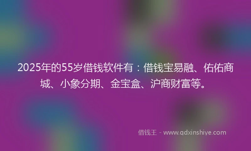 2025年的55岁借钱软件有：借钱宝易融、佑佑商城、小象分期、金宝盒、沪商财富等。