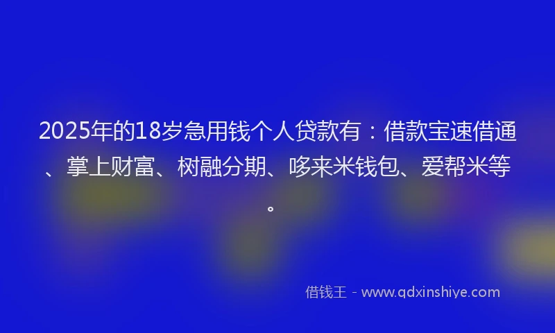 2025年的18岁急用钱个人贷款有：借款宝速借通、掌上财富、树融分期、哆来米钱包、爱帮米等。