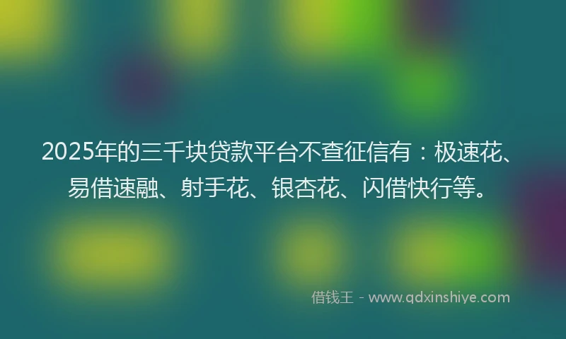 2025年的三千块贷款平台不查征信有：极速花、易借速融、射手花、银杏花、闪借快行等。