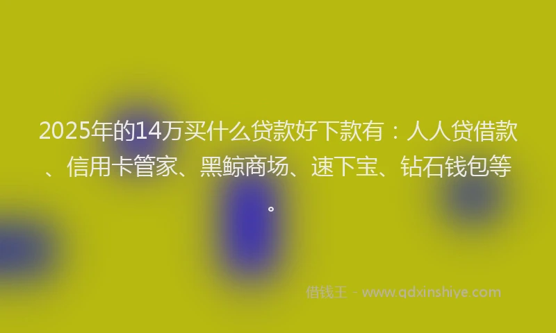 2025年的14万买什么贷款好下款有：人人贷借款、信用卡管家、黑鲸商场、速下宝、钻石钱包等。