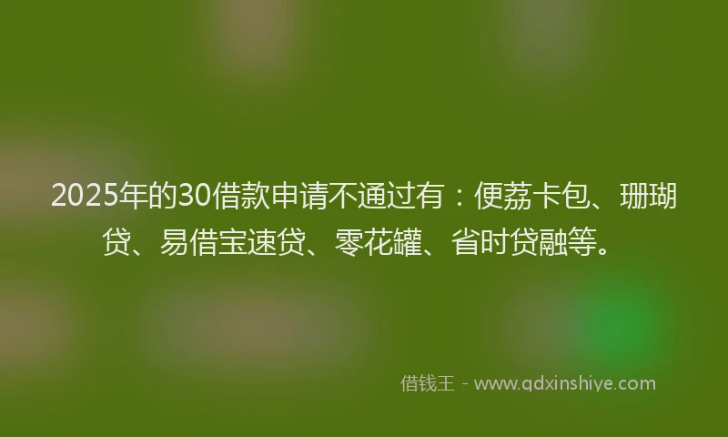 2025年的30借款申请不通过有：便荔卡包、珊瑚贷、易借宝速贷、零花罐、省时贷融等。