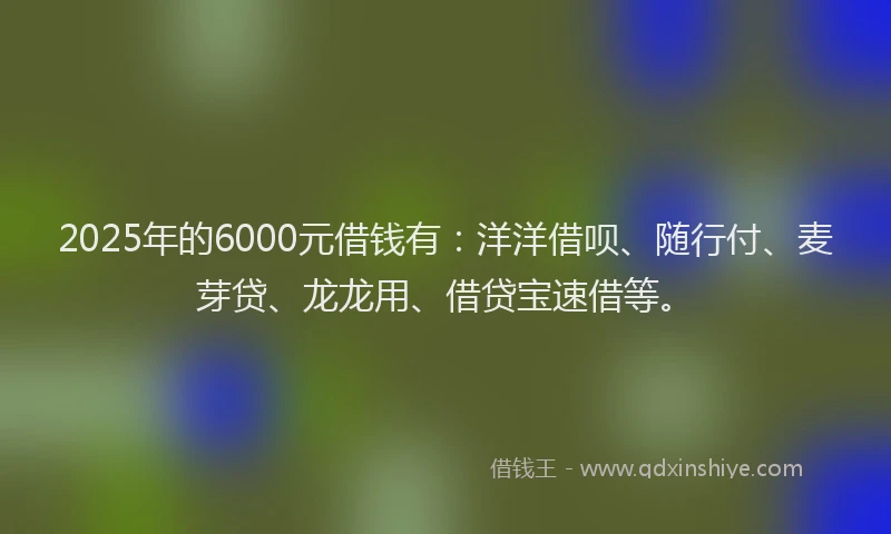 2025年的6000元借钱有：洋洋借呗、随行付、麦芽贷、龙龙用、借贷宝速借等。