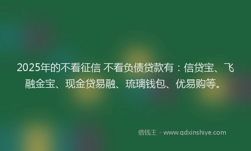 2025年的不看征信 不看负债贷款有：信贷宝、飞融金宝、现金贷易融、琉璃钱包、优易购等。