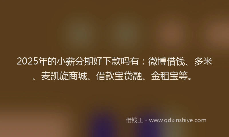 2025年的小薪分期好下款吗有：微博借钱、多米、麦凯旋商城、借款宝贷融、金租宝等。