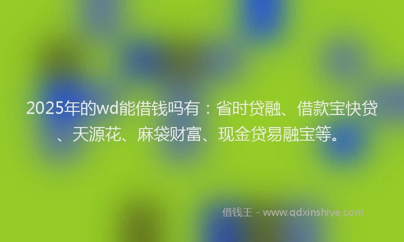 2025年的wd能借钱吗有：省时贷融、借款宝快贷、天源花、麻袋财富、现金贷易融宝等。