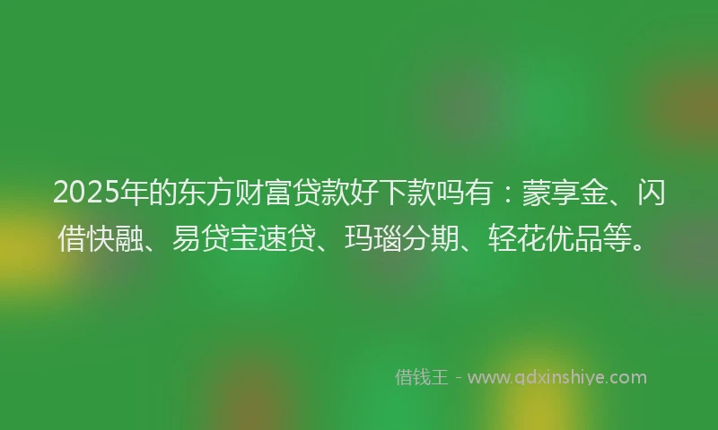 2025年的东方财富贷款好下款吗有：蒙享金、闪借快融、易贷宝速贷、玛瑙分期、轻花优品等。