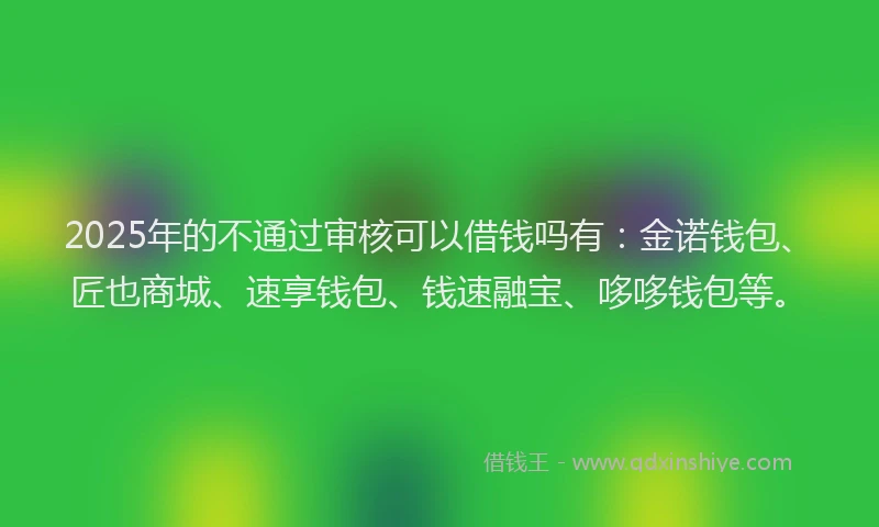 2025年的不通过审核可以借钱吗有：金诺钱包、匠也商城、速享钱包、钱速融宝、哆哆钱包等。