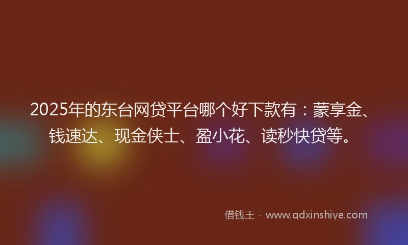 2025年的东台网贷平台哪个好下款有：蒙享金、钱速达、现金侠士、盈小花、读秒快贷等。