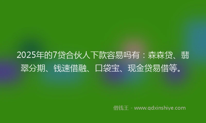 2025年的7贷合伙人下款容易吗有：森森贷、翡翠分期、钱速借融、口袋宝、现金贷易借等。