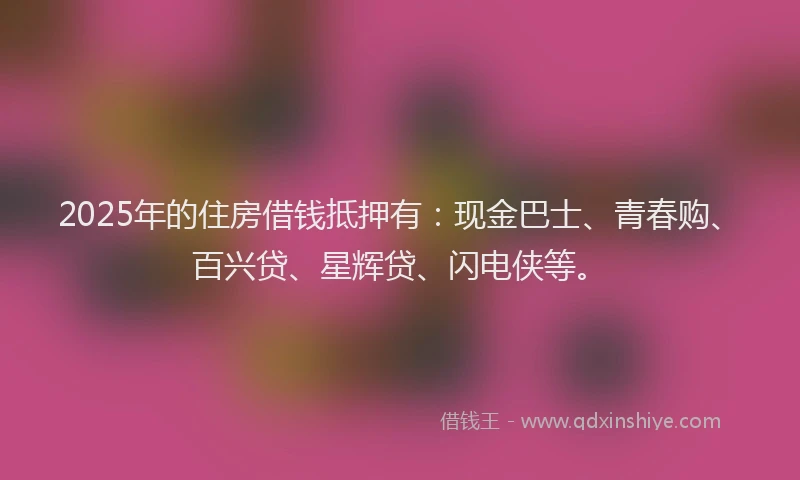 2025年的住房借钱抵押有：现金巴士、青春购、百兴贷、星辉贷、闪电侠等。