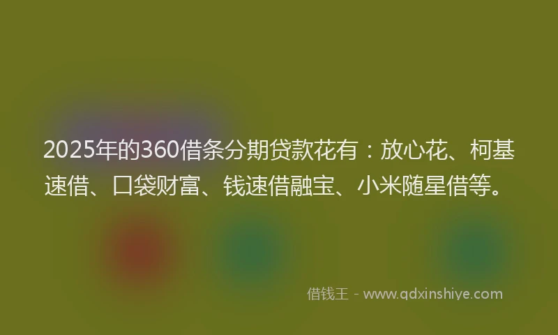 2025年的360借条分期贷款花有：放心花、柯基速借、口袋财富、钱速借融宝、小米随星借等。