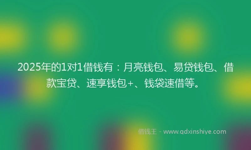 2025年的1对1借钱有：月亮钱包、易贷钱包、借款宝贷、速享钱包+、钱袋速借等。