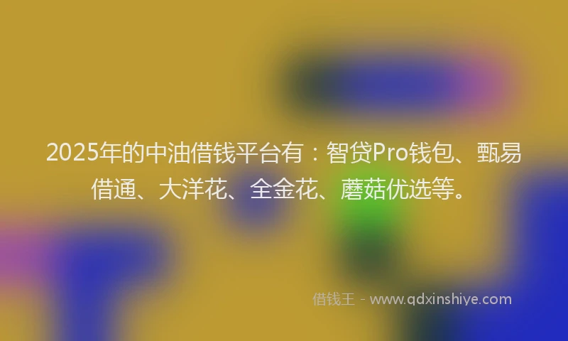 2025年的中油借钱平台有：智贷Pro钱包、甄易借通、大洋花、全金花、蘑菇优选等。