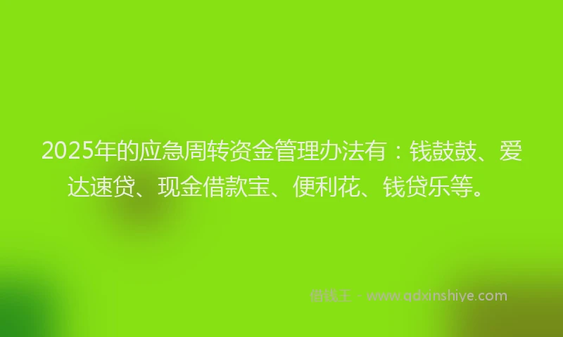 2025年的应急周转资金管理办法有：钱鼓鼓、爱达速贷、现金借款宝、便利花、钱贷乐等。