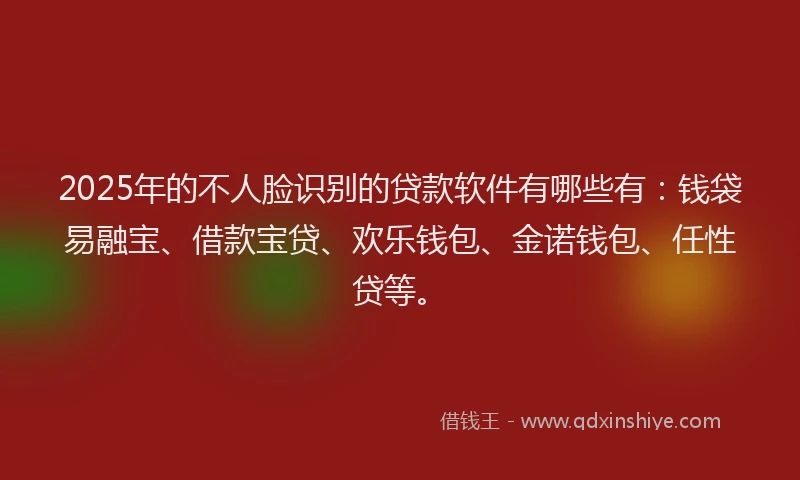 2025年的不人脸识别的贷款软件有哪些有：钱袋易融宝、借款宝贷、欢乐钱包、金诺钱包、任性贷等。