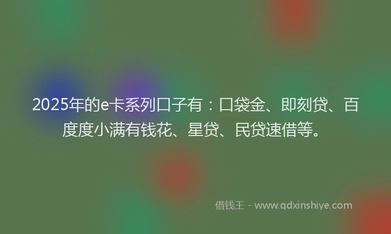 2025年的e卡系列口子有：口袋金、即刻贷、百度度小满有钱花、星贷、民贷速借等。