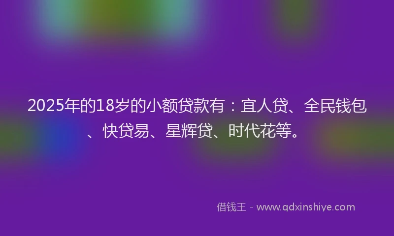 2025年的18岁的小额贷款有：宜人贷、全民钱包、快贷易、星辉贷、时代花等。