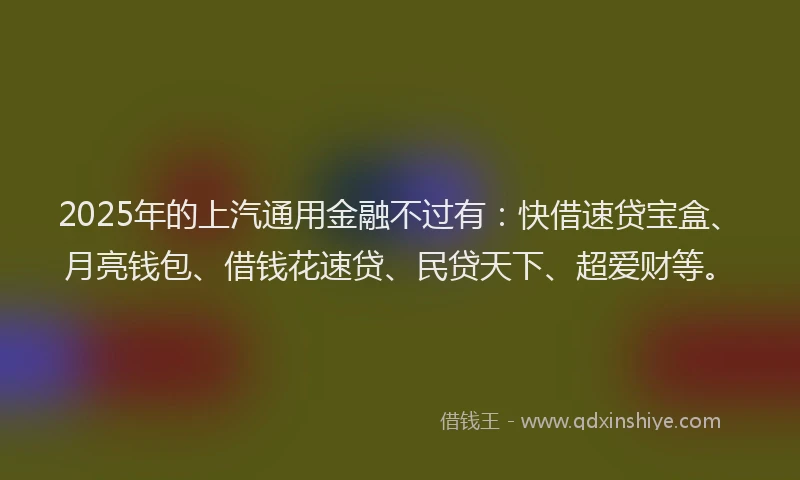 2025年的上汽通用金融不过有：快借速贷宝盒、月亮钱包、借钱花速贷、民贷天下、超爱财等。