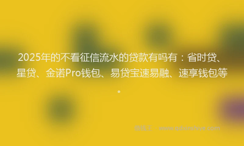 2025年的不看征信流水的贷款有吗有：省时贷、星贷、金诺Pro钱包、易贷宝速易融、速享钱包等。