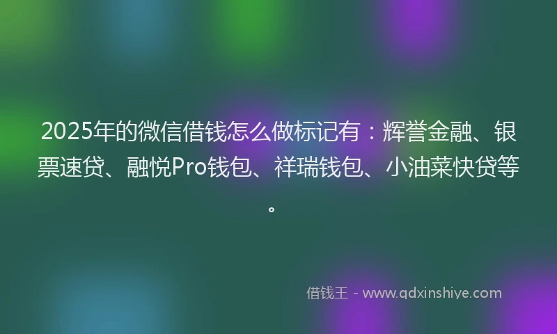 2025年的微信借钱怎么做标记有：辉誉金融、银票速贷、融悦Pro钱包、祥瑞钱包、小油菜快贷等。