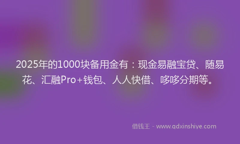2025年的1000块备用金有：现金易融宝贷、随易花、汇融Pro+钱包、人人快借、哆哆分期等。