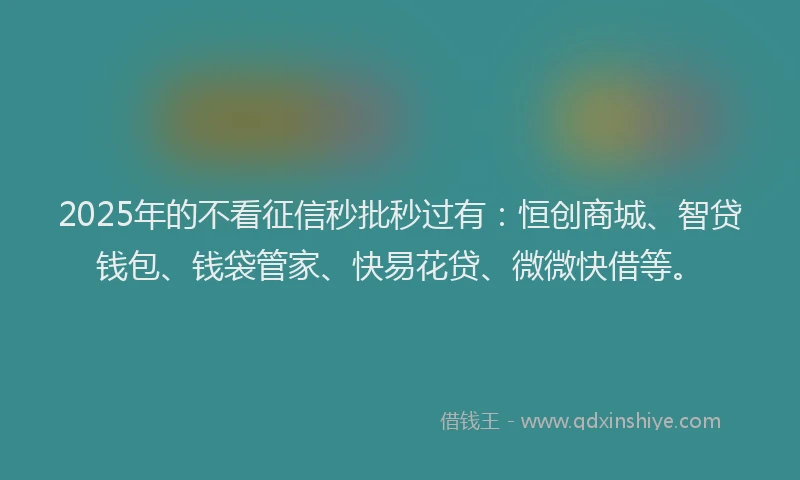 2025年的不看征信秒批秒过有：恒创商城、智贷钱包、钱袋管家、快易花贷、微微快借等。