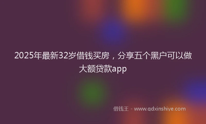 2025年最新32岁借钱买房，分享五个黑户可以做大额贷款app