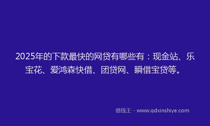 2025年的下款最快的网贷有哪些有：现金站、乐宝花、爱鸿森快借、团贷网、瞬借宝贷等。