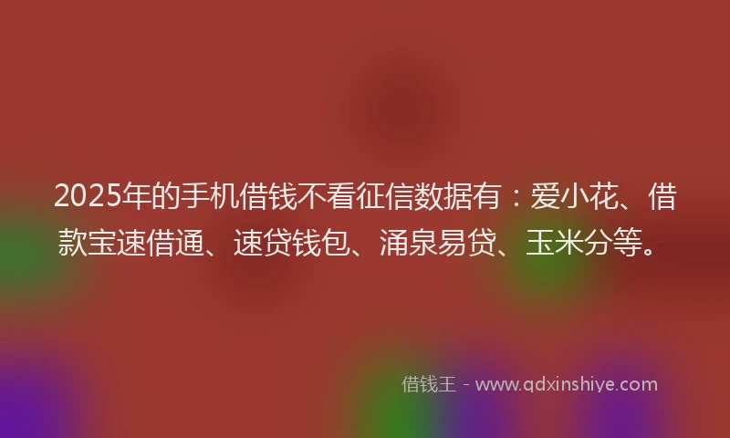 2025年的手机借钱不看征信数据有：爱小花、借款宝速借通、速贷钱包、涌泉易贷、玉米分等。