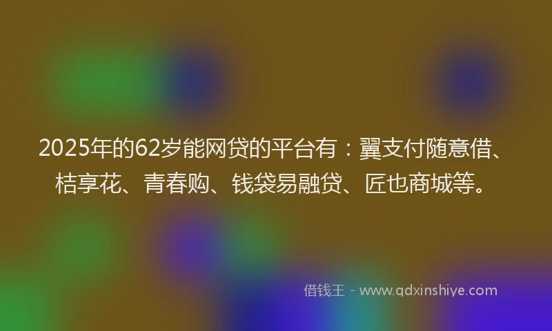 2025年的62岁能网贷的平台有：翼支付随意借、桔享花、青春购、钱袋易融贷、匠也商城等。