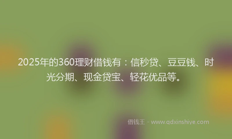 2025年的360理财借钱有：信秒贷、豆豆钱、时光分期、现金贷宝、轻花优品等。