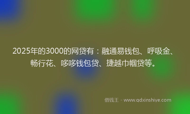 2025年的3000的网贷有：融通易钱包、呼吸金、畅行花、哆哆钱包贷、捷越巾帼贷等。