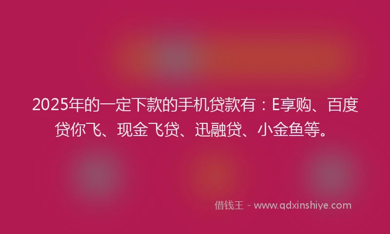 2025年的一定下款的手机贷款有：E享购、百度贷你飞、现金飞贷、迅融贷、小金鱼等。