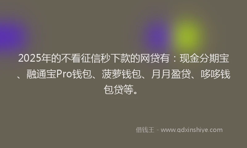 2025年的不看征信秒下款的网贷有：现金分期宝、融通宝Pro钱包、菠萝钱包、月月盈贷、哆哆钱包贷等。