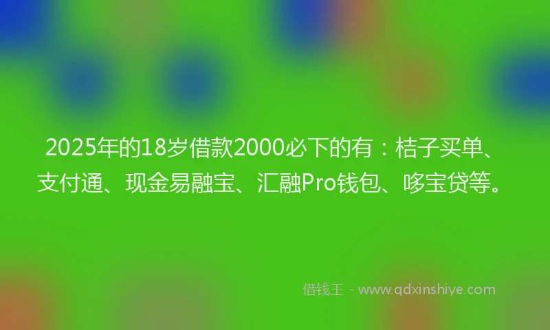 2025年的18岁借款2000必下的有：桔子买单、支付通、现金易融宝、汇融Pro钱包、哆宝贷等。