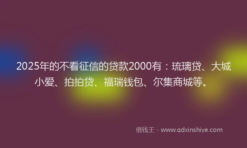 2025年的不看征信的贷款2000有：琉璃贷、大城小爱、拍拍贷、福瑞钱包、尔集商城等。