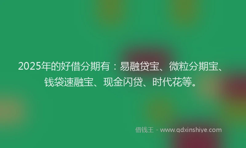 2025年的好借分期有：易融贷宝、微粒分期宝、钱袋速融宝、现金闪贷、时代花等。