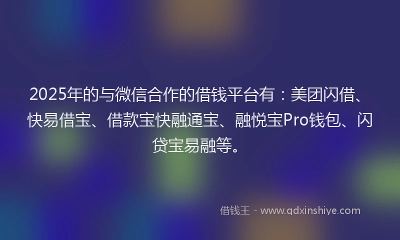2025年的与微信合作的借钱平台有：美团闪借、快易借宝、借款宝快融通宝、融悦宝Pro钱包、闪贷宝易融等。