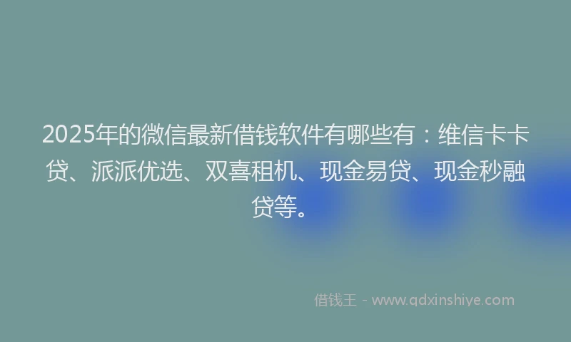 2025年的微信最新借钱软件有哪些有：维信卡卡贷、派派优选、双喜租机、现金易贷、现金秒融贷等。