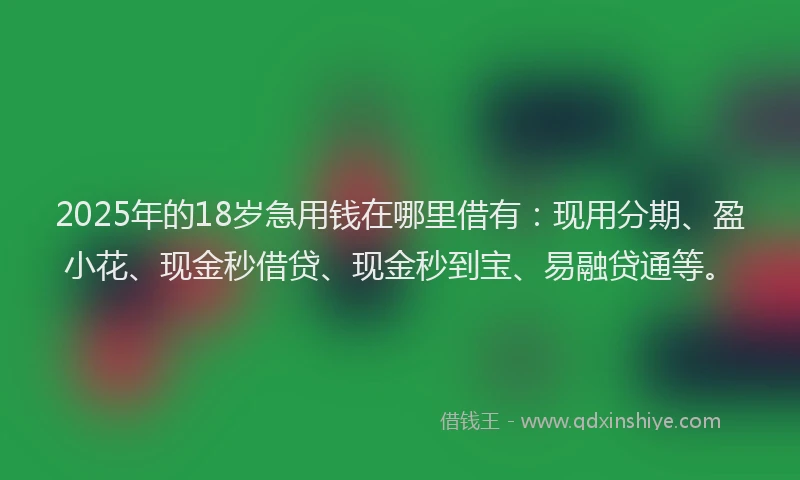 2025年的18岁急用钱在哪里借有：现用分期、盈小花、现金秒借贷、现金秒到宝、易融贷通等。