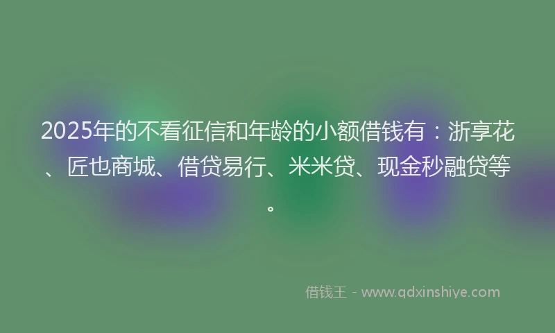 2025年的不看征信和年龄的小额借钱有：浙享花、匠也商城、借贷易行、米米贷、现金秒融贷等。
