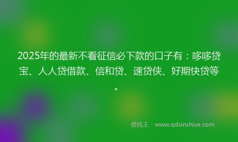 2025年的最新不看征信必下款的口子有：哆哆贷宝、人人贷借款、信和贷、速贷侠、好期快贷等。
