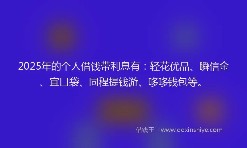2025年的个人借钱带利息有：轻花优品、瞬信金、宜口袋、同程提钱游、哆哆钱包等。