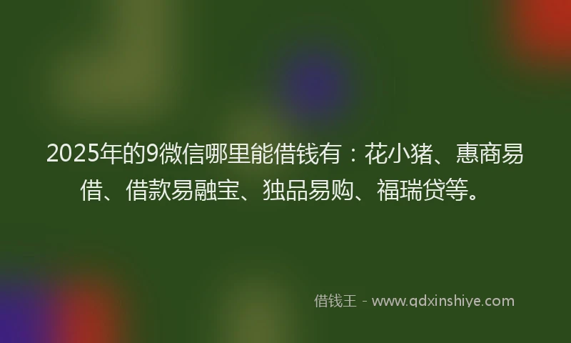 2025年的9微信哪里能借钱有：花小猪、惠商易借、借款易融宝、独品易购、福瑞贷等。